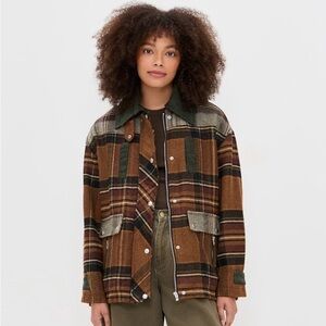 Blank NYC Plaid Barn Jacket in Brown and Green